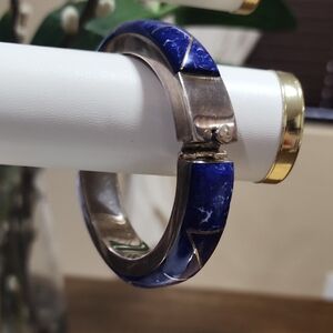 Sterling Silver Lapis Lazuli Hinged Bracelet